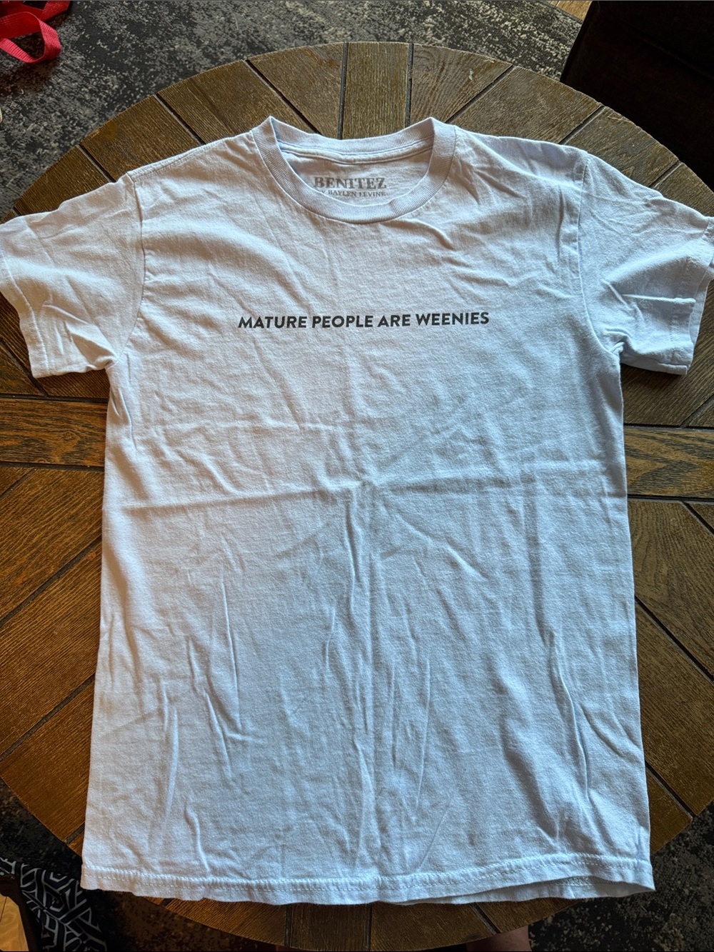 Benteez White Graphic Crewneck Tee - "Mature People Are Weenies"